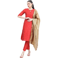 Ketch Women's Polyester Ethnic Set (Khk3000546_Red_Xl)