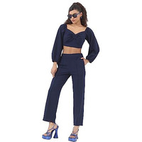 Ketch Polyester Blend Women Western Casual Fit Co-Ord Set Standard Length Playwear Dress (Khce000036_Navy_M)