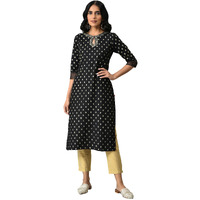 W For Woman Black Printed Kurta With Embroidery And Sequins (Size:M)-W14180