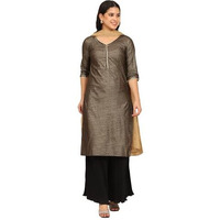 Aurelia Women's Black Foil Printed Embellished Straight Kurta, Pleated Palazzo And Dupatta Set (Size: M)-Onas14550-507737