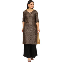 Aurelia Women's Black Foil Printed Embellished Straight Kurta, Pleated Palazzo And Dupatta Set (Size: Xl)-Onas14550-507737