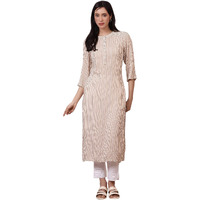Aurelia Women's Brown And White Stripe Yarn Dyed Straight Kurta And Pants Set (Size: 2Xl)-Onas14479-704531