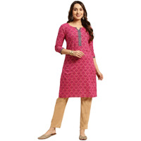 Rangita Pink Cotton Knee Length Printed Straight Kurti For Women | Kurta For Women_S