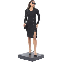 Ketch Women's Polyester Blend A-Line Midi Casual Dress (Khj6000144_Black