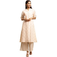 Rangita Beige Cotton Calf Length Printed A-Line Kurti For Women | Kurta For Women_M