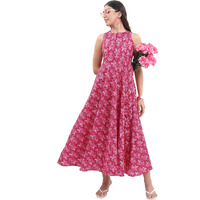 Ketch Women's Polyester A-Line Calf Length Casual Dress (Kha1000032_Magenta