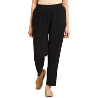 Rangita Women Rayon Black Solid Ankle Length Straight Pant, 28