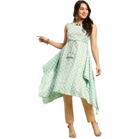 Rangita Mint Green Rayon Calf Length Printed Asymmetrical Kurti For Women | Kurta For Women_2Xl