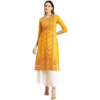 Rangita Mustard Cotton Calf Length Printed Straight Kurti For Women | Kurta For Women_2Xl