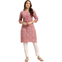 Rangita Pink Cotton Knee Length Printed Straight Kurti For Women | Kurta For Women_S