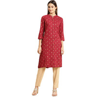 Rangita Maroon Rayon Knee Length Printed A-Line Kurti For Women | Kurta For Women_L