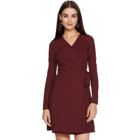 Ketch Lycra Womens Long Sleeve Casual Fit Dress Mini Khj6000186_Burgandy