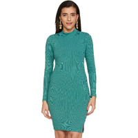 Ketch Lycra Womens Long Sleeve Casual Fit Dress Knee-Length Khj6000195_Green