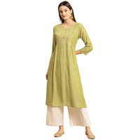 Rangita Mint Green Viscose Calf Length Embroidered Flared Kurti For Women | Kurta For Women_Xl