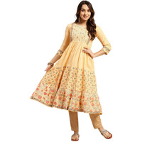 Rangita Beige Cotton Calf Length Embroidered Anarkali Kurti For Women | Kurta For Women_2Xl