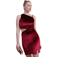 Ketch Polyester Blend Womens Fashion Wear Party Fit Dress Standard Length (Khj6000223_Red_S)