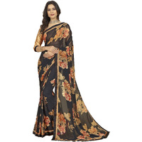 Rangita Women Floral Printed Georgette Saree With Blouse Piece - Black