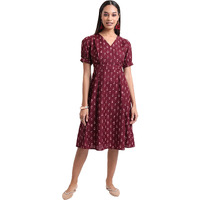 Ketch Polyester Womens Short Sleeve Regular Fit Dress Midi Kha1000035_Burgandy