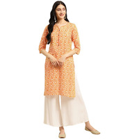 Rangita Orange Cotton Knee Length Printed Straight Kurti For Women | Kurta For Women_S
