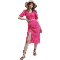 Ketch Women Polyester Solid Western Casual Fit Co-Ord Set Standard Length Playwear Dress (Khce000049_Pink_L)