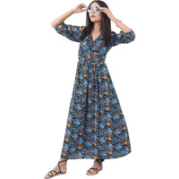 Ketch Women's Polyester A-Line Maxi Casual Dress (Khj6000243_Black Blue Multi