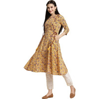 Rangita Yellow Cotton Calf Length Printed Flared Kurti For Women | Kurta For Women_2Xl