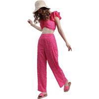 Ketch Polyester Women Western Casual Fit Solid Co-Ord Set Standard Length Playwear Dress (Khce000051_Pink_Medium)
