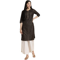 Rangita Black Rayon Knee Length Printed Straight Kurti For Women | Kurta For Women_M