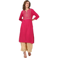 Rangita Pink Rayon Calf Length Embellished Straight Kurti For Women | Kurta For Women_L