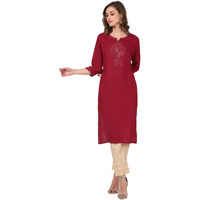 Rangita Maroon Rayon Calf Length Embroidered Straight Kurti For Women | Kurta For Women_M