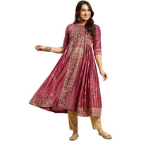 Rangita Burgundy Polyester Calf Length Printed Anarkali Kurti For Women | Kurta For Women_S