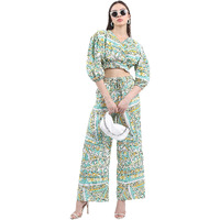 Ketch Polyester Women Western Casual Fit Co-Ord Set Standard Length Playwear Dress (Khce000057_Green_Xl)