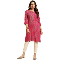 Rangita Pink Rayon Calf Length Printed Straight Kurti For Women | Kurta For Women_L