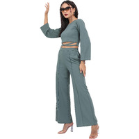 Ketch Polyester Blend Solid Women Western Casual Fit Co-Ord Set Standard Length Playwear Dress (Khce000061_Green_L)