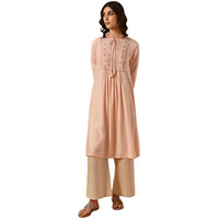Rangita Peach Rayon Calf Length Embroidered Flared Kurti For Women | Kurta For Women_2Xl