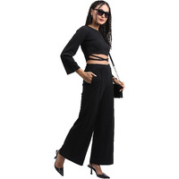 Ketch Polyester Blend Women Western Casual Fit Co-Ord Set Standard Length Playwear Dress (Khce000062_Black_S)