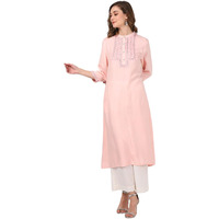 Rangita Peach Rayon Calf Length Embroidered A-Line Kurti For Women | Kurta For Women_M