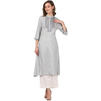 Rangita Light Grey Rayon Calf Length Embroidered A-Line Kurti For Women | Kurta For Women_2Xl
