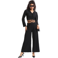 Ketch Polyester Blend Women Western Casual Fit Co-Ord Set Standard Length Playwear Dress (Khce000069_Black_S)