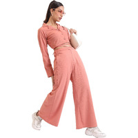 Ketch Polyester Blend Solid Women Western Casual Fit Co-Ord Set Standard Length Playwear Dress (Khce000070_Pink_Large)