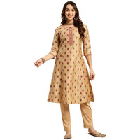 Rangita Beige Polyester Calf Length Printed A-Line Kurti For Women | Kurta For Women_2Xl