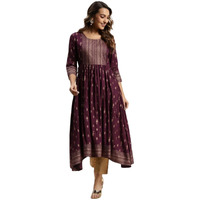 Rangita Wine Rayon Calf Length Printed Anarkali Kurti For Women | Kurta For Women_2Xl