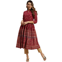 Rangita Maroon Rayon Calf Length Printed Anarkali Kurti For Women | Kurta For Women_M