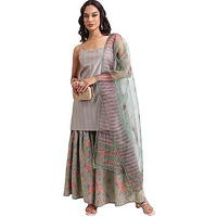 Ketch Women's Polyester Blend Ethnic Set (Khk3000705_Green/Pink_Xl)