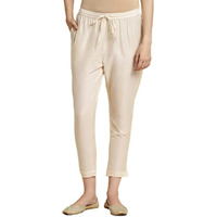 Rangita Women Cream Solid Ankle Length Straightpant, M