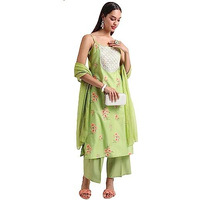 Ketch Women's Polyester Blend Ethnic Set (Khk3000713_Green_2Xl)
