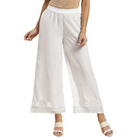 Rangita Women Rayon Off White Solid Embroidered Ankle Length Regular Palazzo, S