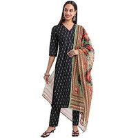 Ketch Women's Polyester Ethnic Set (Khk3000721_Black_M)
