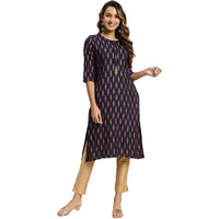 Rangita Navy Rayon Calf Length Printed Straight Kurti For Women | Kurta For Women_L