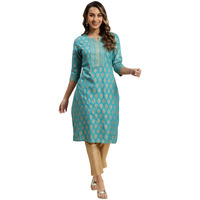 Rangita Turquoise Rayon Knee Length Printed Straight Kurti For Women | Kurta For Women_2Xl